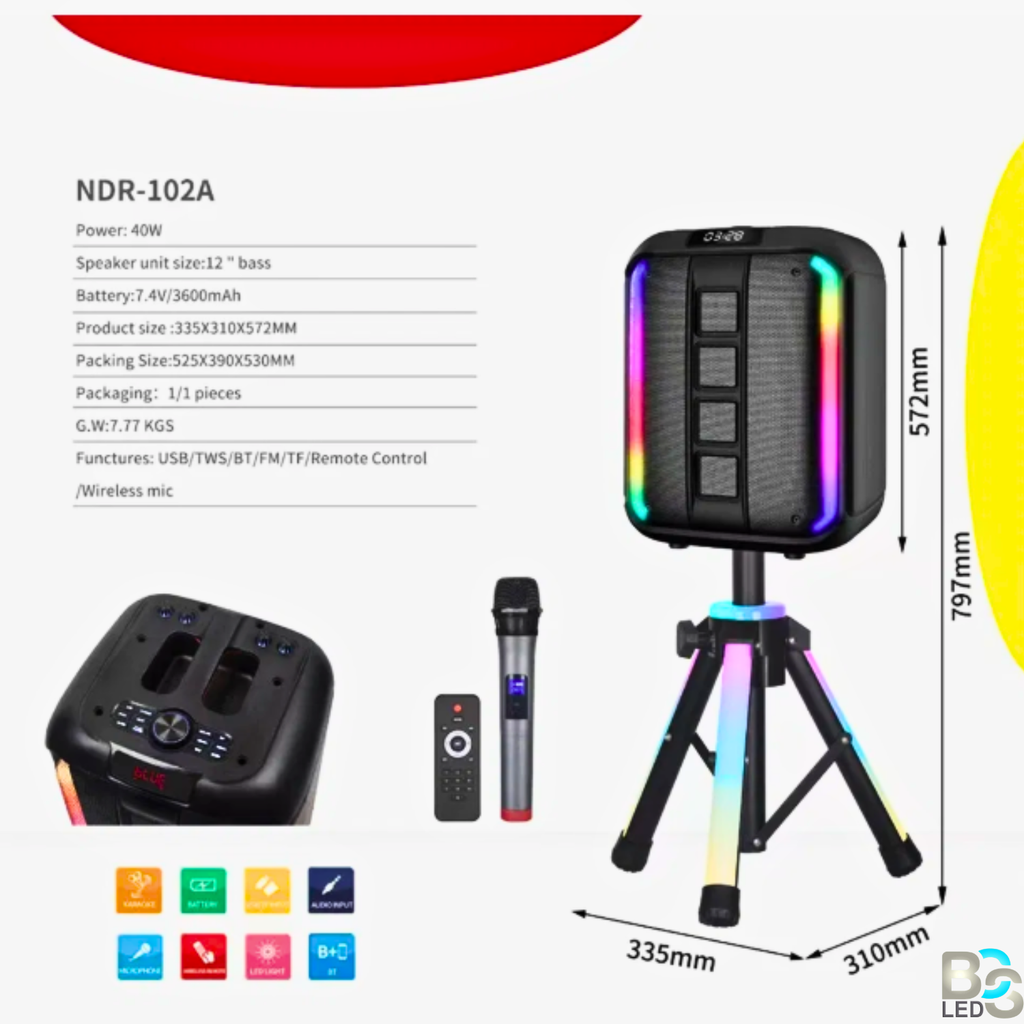 NDR-102A 12 Inch 40W LED Lights Party Speaker