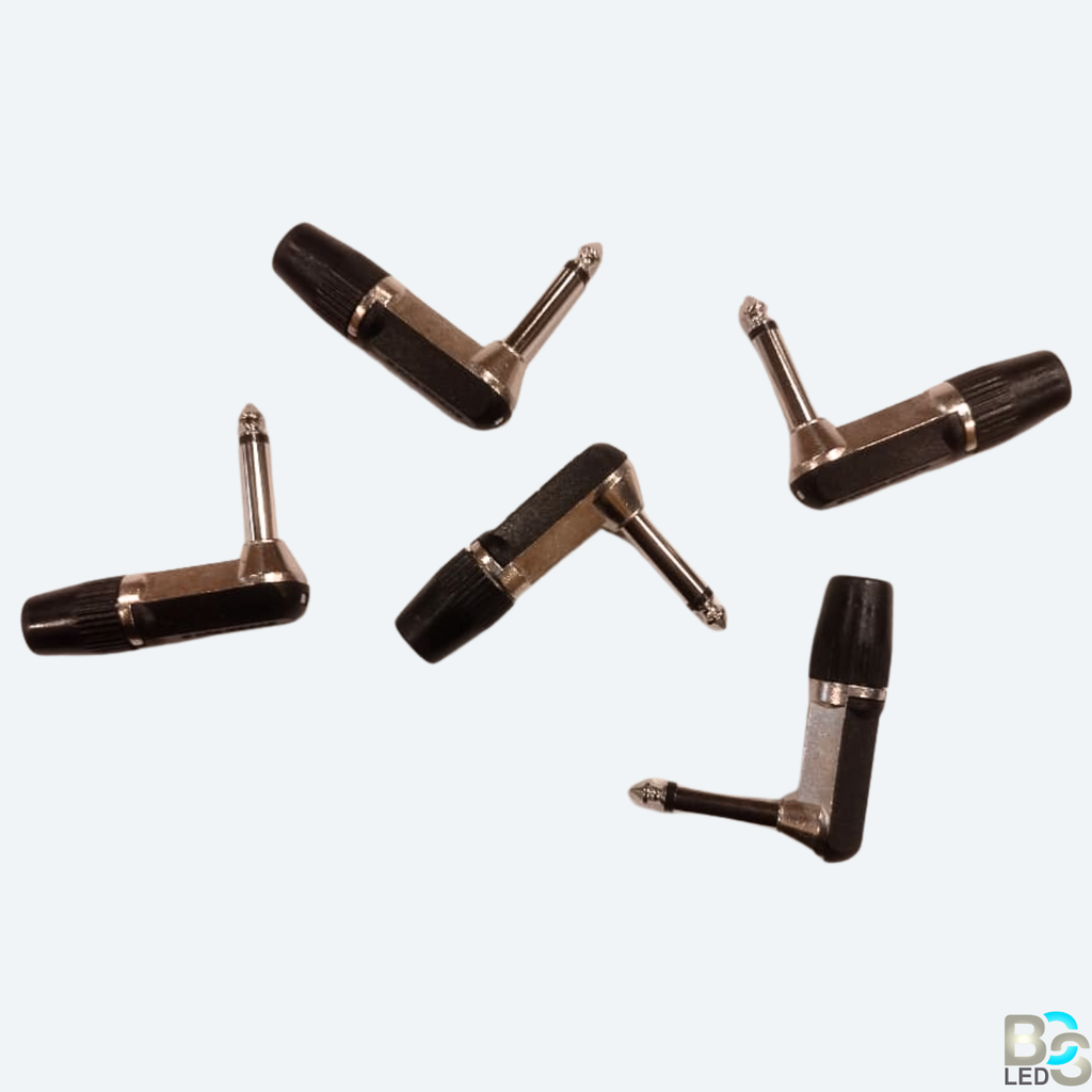 BCS LED Professional 6.35mm (1/4 Inch) Mono Jack Right-Angle Connector - Heavy Duty TS Audio Plug for Patch Cables (Pack of 5)