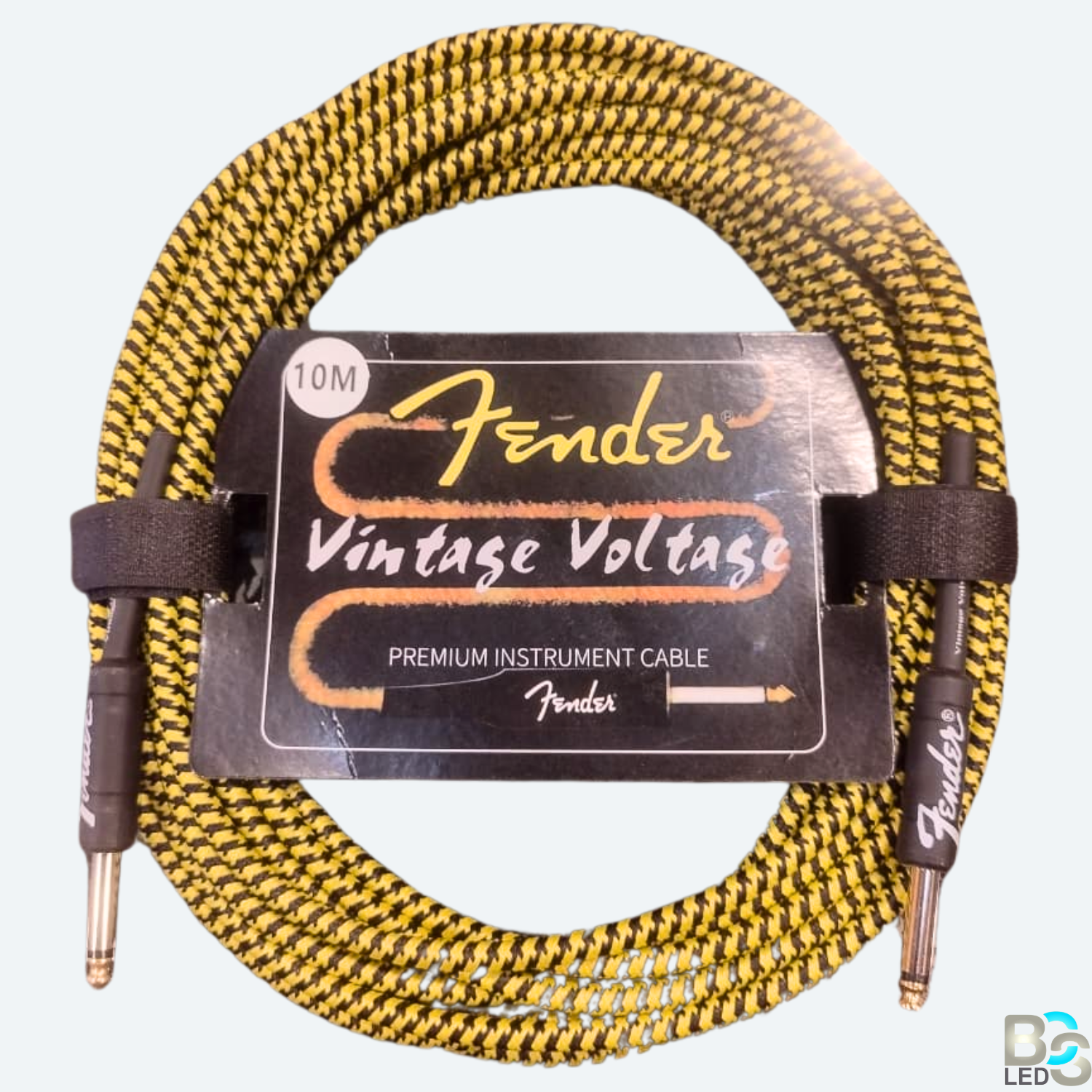 Fender Vintage Voltage Premium Instrument Cable - 10m (33ft) Braided Guitar/Bass Lead - Yellow/Black Tweed