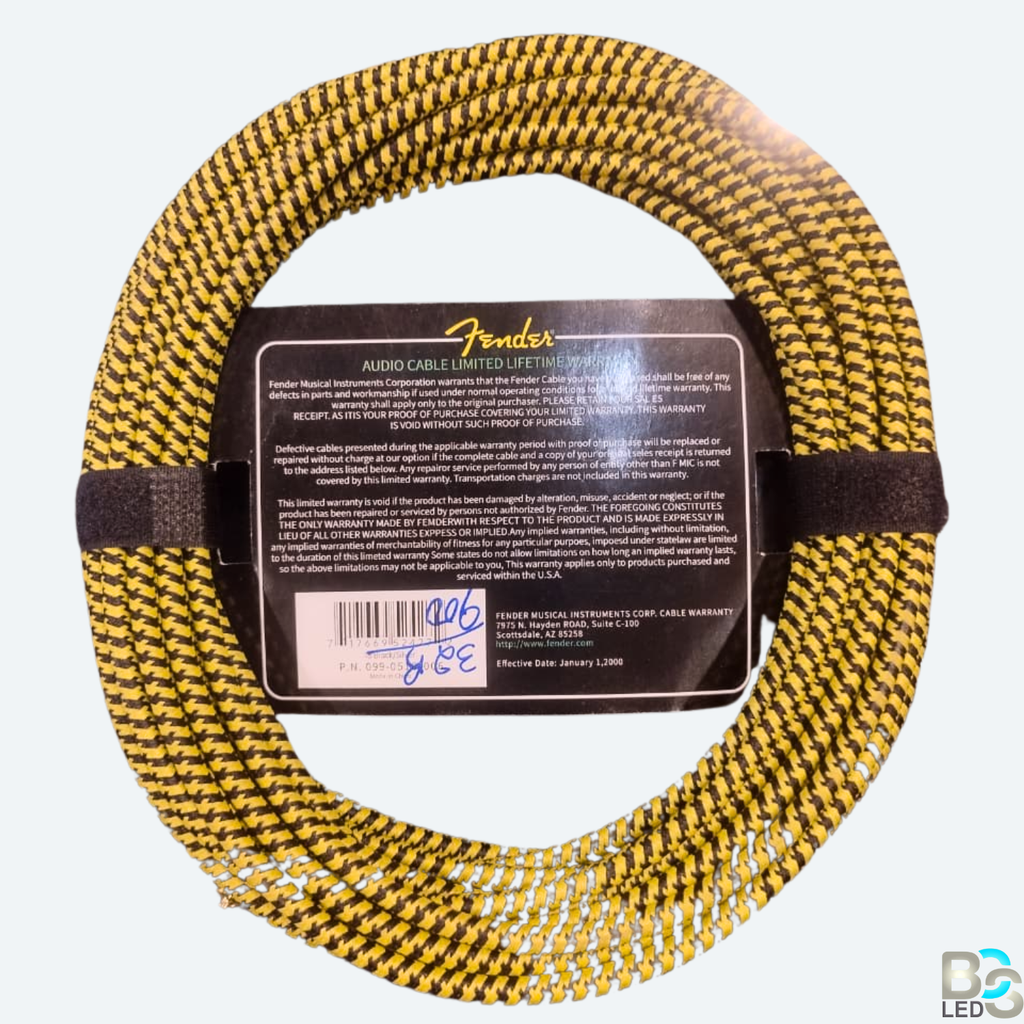 Fender Vintage Voltage Premium Instrument Cable - 10m (33ft) Braided Guitar/Bass Lead - Yellow/Black Tweed