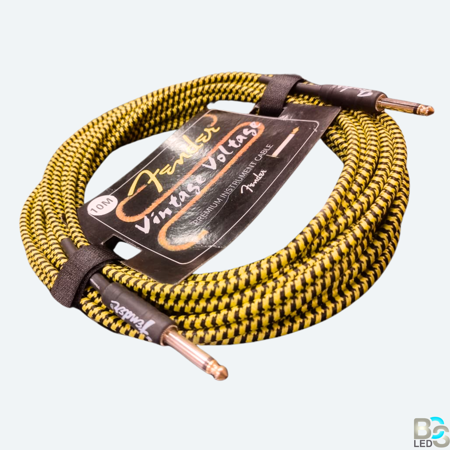 Fender Vintage Voltage Premium Instrument Cable - 10m (33ft) Braided Guitar/Bass Lead - Yellow/Black Tweed