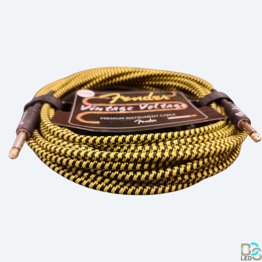 Fender Vintage Voltage Premium Instrument Cable - 10m (33ft) Braided Guitar/Bass Lead - Yellow/Black Tweed