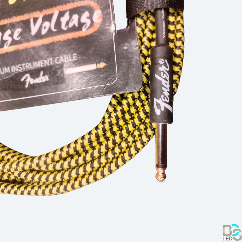 Fender Vintage Voltage Premium Instrument Cable - 10m (33ft) Braided Guitar/Bass Lead - Yellow/Black Tweed